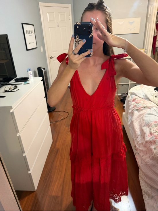 Zara Dresses & Skirts - Zara Red Tie-Strap V-Neck Tiered Maxi Dress